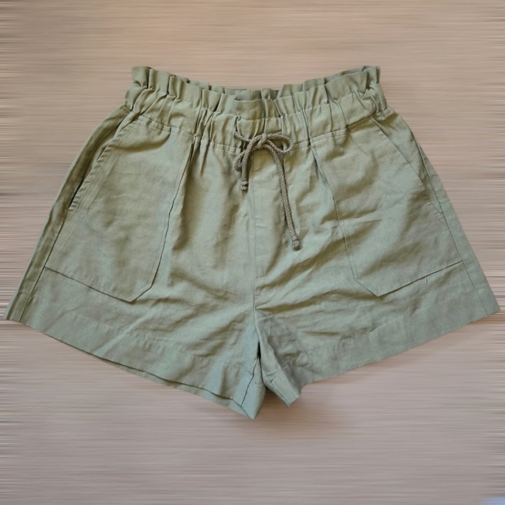 Forever 21 Olive Paperbag Drawstring Shorts Size Large - Picture 7 of 10